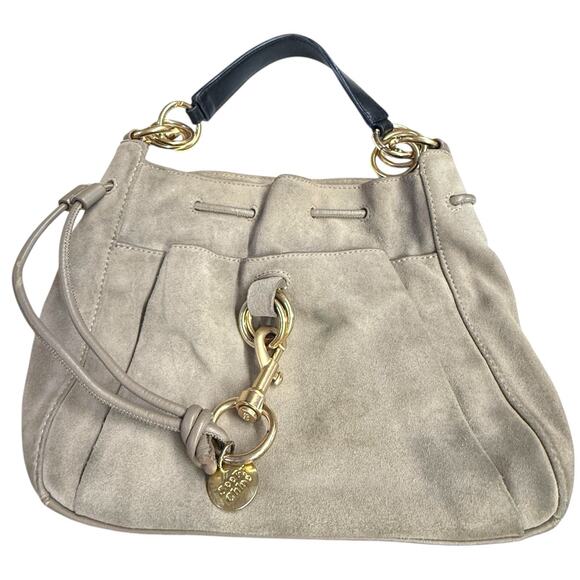 See By Chloe Tony Bucket Bag Medium Suede Motty Gray Black Strap‎ Shoulder Bag - Picture 1 of 13
